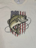 Largemouth Bass Over American Flag Adult Tshirt