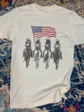4 Cowgirls Riding Away With American Flag Adult Tshirt