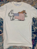2 Horses Holding American Flag in Their Mouth Children’s Tshirt
